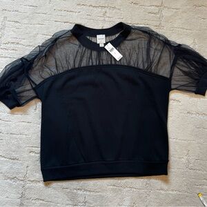 Maeve Black Short Sleeve Sheer Yoke Sweatshirt